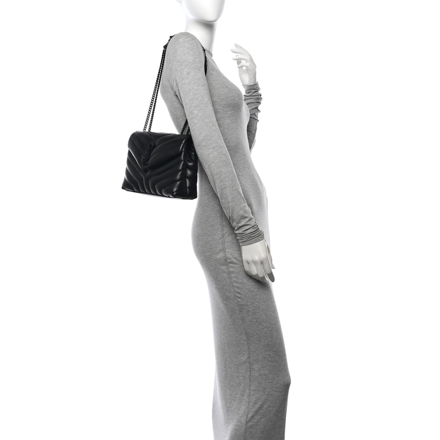 Saint Laurent Calfskin Y Quilted Monogram Monochrome Small Loulou Chain Satchel Black 2 of 11