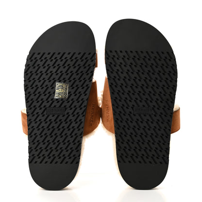 Hermes Suede Goatskin Woolskin Womens Chypre Sandals 36.5 Brun Fume Ecru 5 of 8