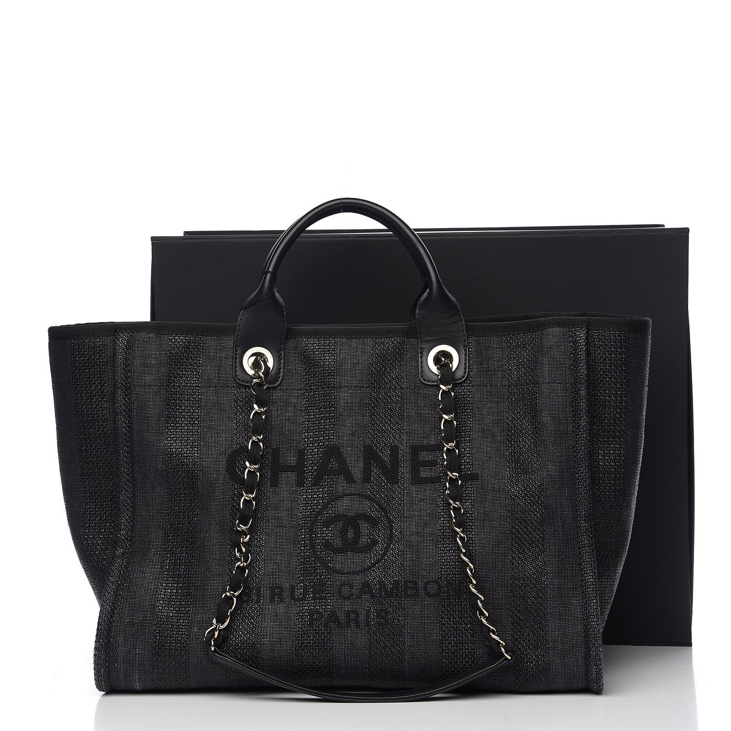 Chanel Straw Raffia Calfskin Striped Large Deauville Tote Black 10 of 10