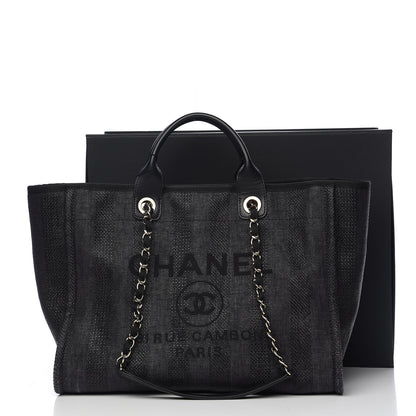Chanel Straw Raffia Calfskin Striped Large Deauville Tote Black 10 of 10