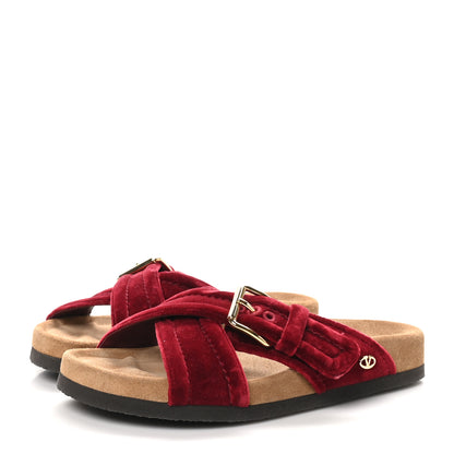 Valentino Garavani Velvet Flat Slide Sandals 37 Red 4 of 8