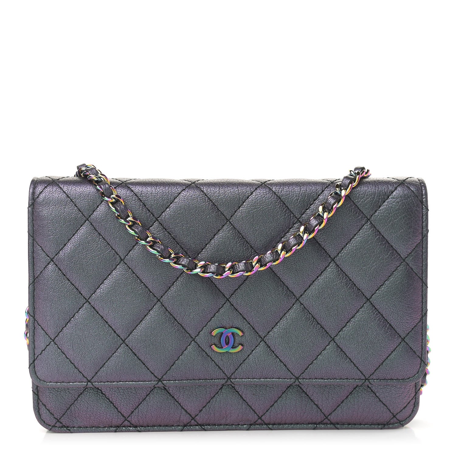 Chanel Iridescent Goatskin Quilted Wallet On Chain WOC Purple 1 of 9
