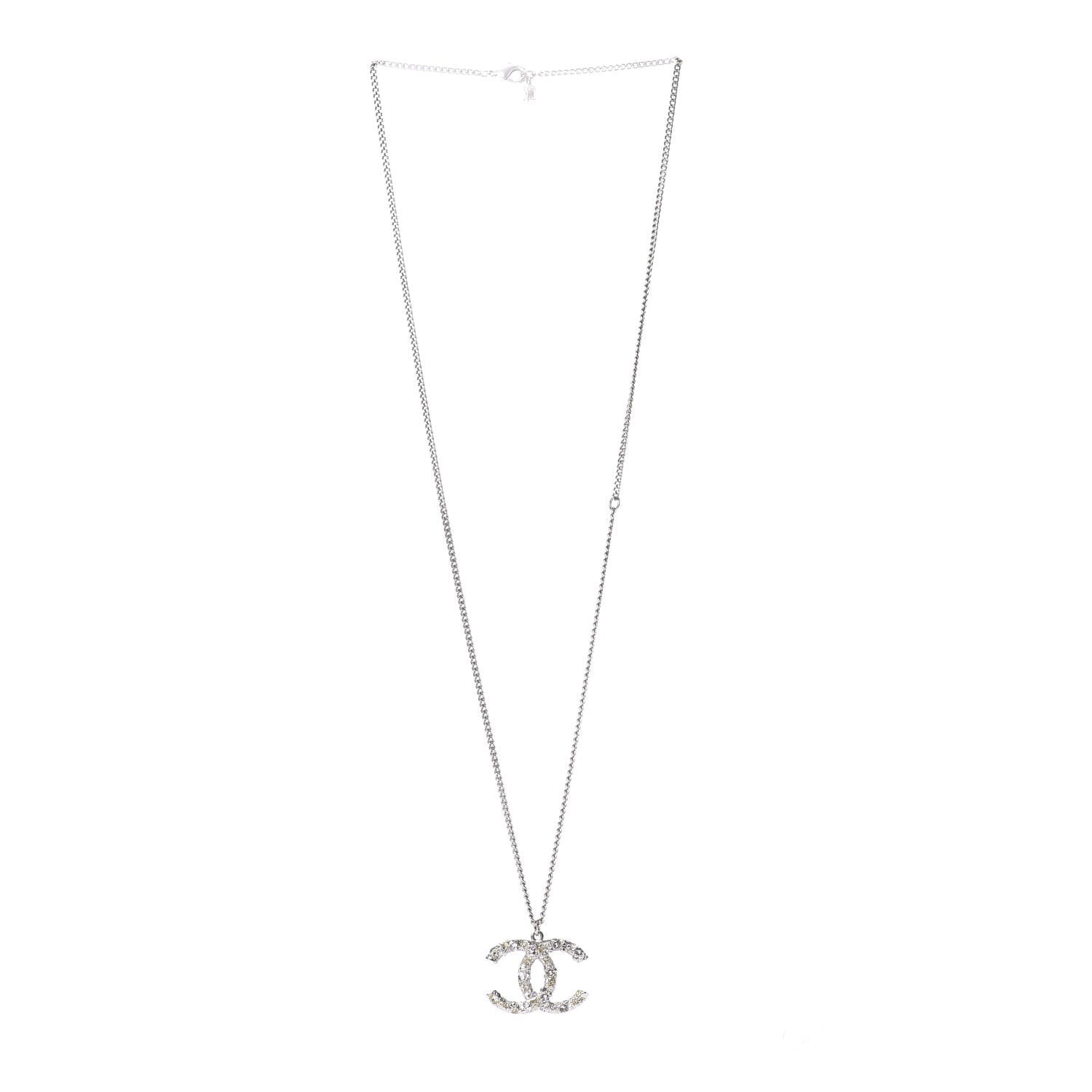 Chanel Crystal Timeless CC Necklace Silver 3 of 6