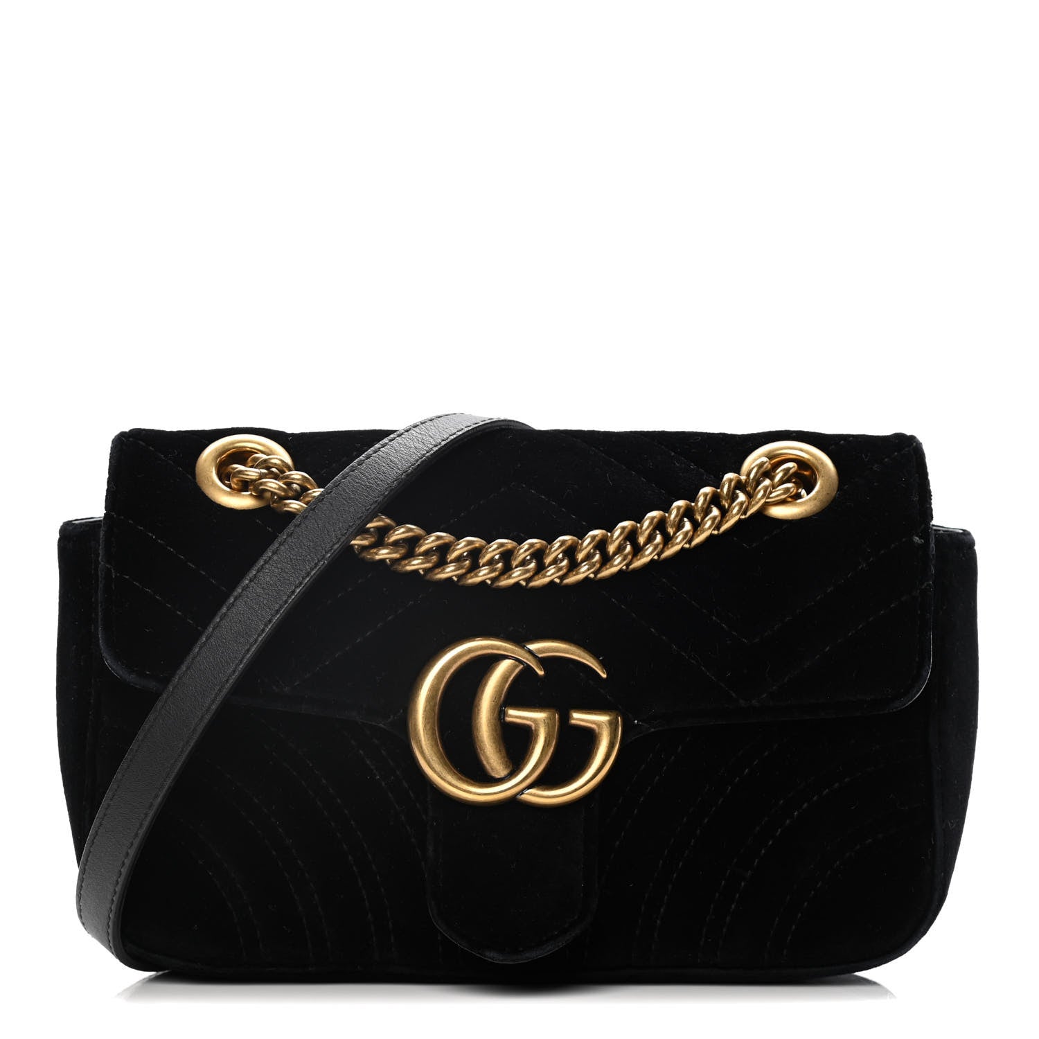 Gucci Velvet Matelasse Mini GG Marmont Shoulder Bag Black 1 of 16