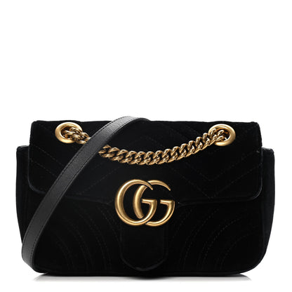Gucci Velvet Matelasse Mini GG Marmont Shoulder Bag Black 1 of 16