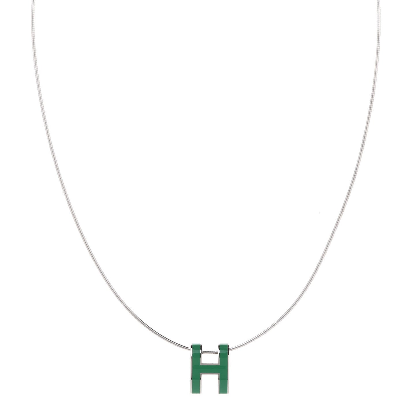Lacquered Silver Pop H Pendant Necklace Vert Malachite