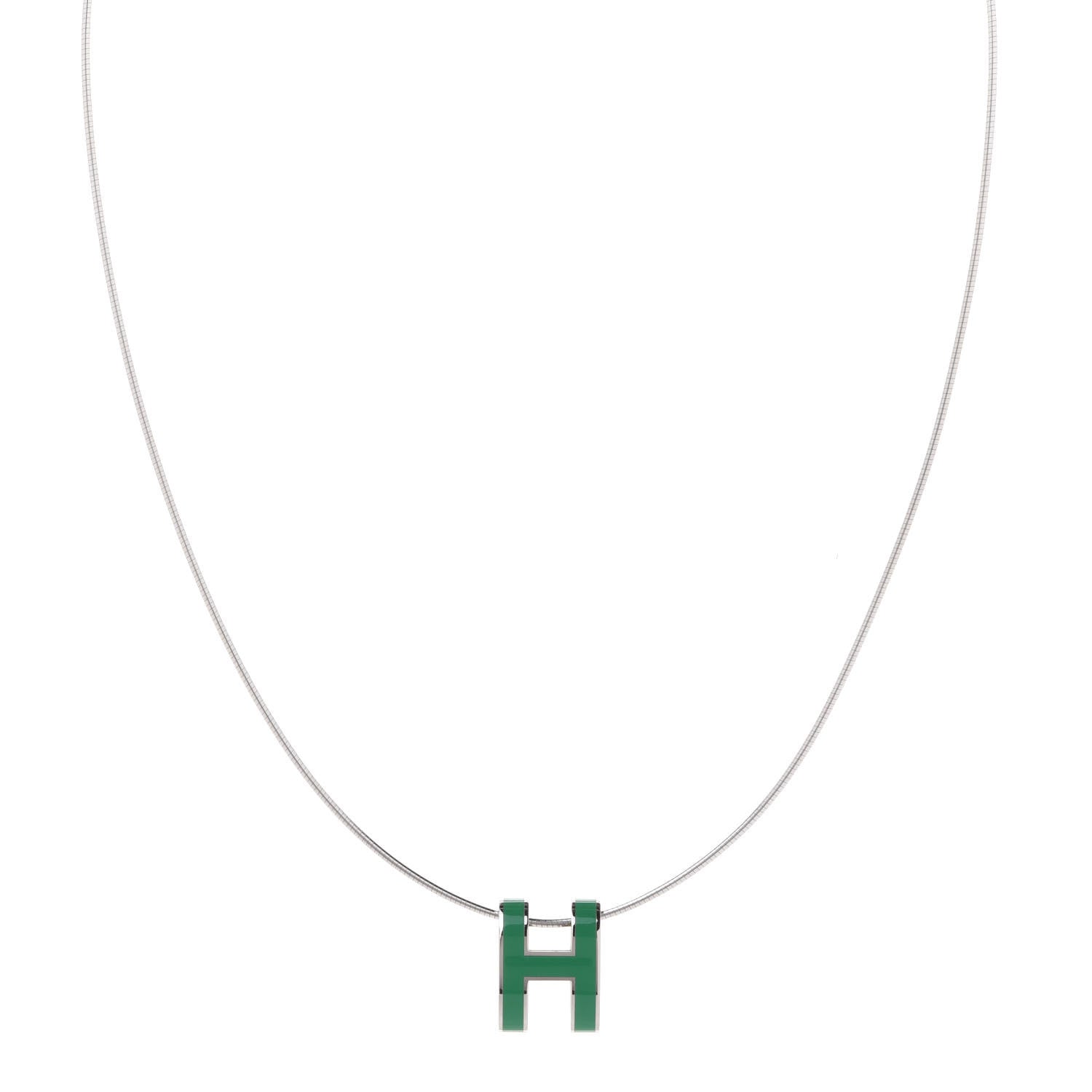 Hermes Lacquered Silver Pop H Pendant Necklace Vert Malachite 1 of 6