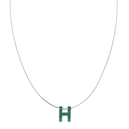 Hermes Lacquered Silver Pop H Pendant Necklace Vert Malachite 1 of 6