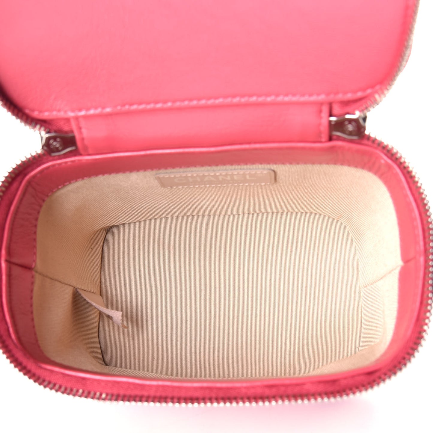 Calfskin Raffia Small Take Away Vanity Case Bag Pink Beige