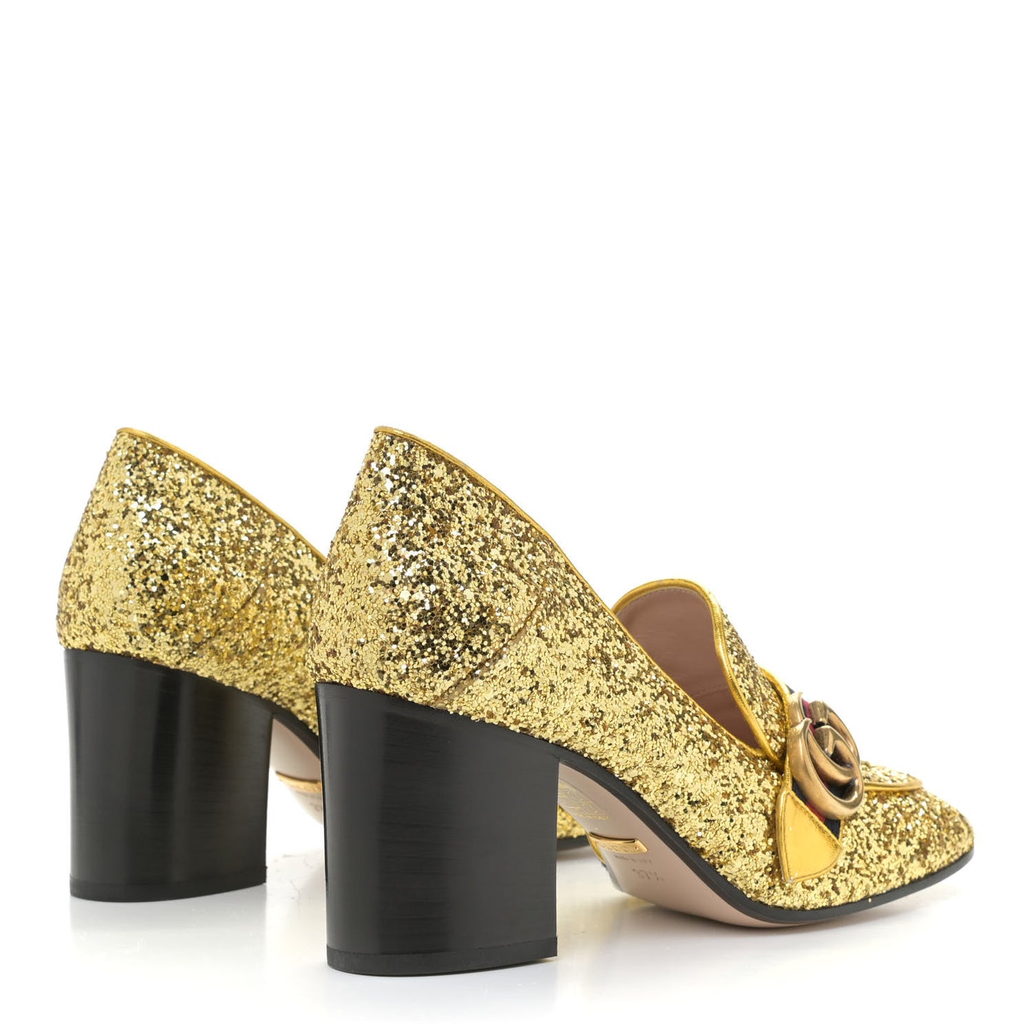 Glitter Nappa Web Peyton 75mm Loafer Pumps 37.5 Oro Vecchio