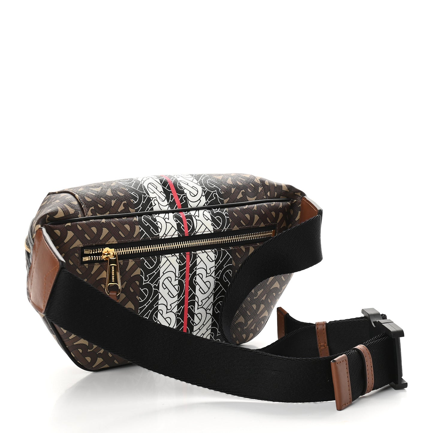 E-Canvas Monogram Stripe Medium Sonny Bum Bag Bridle Brown