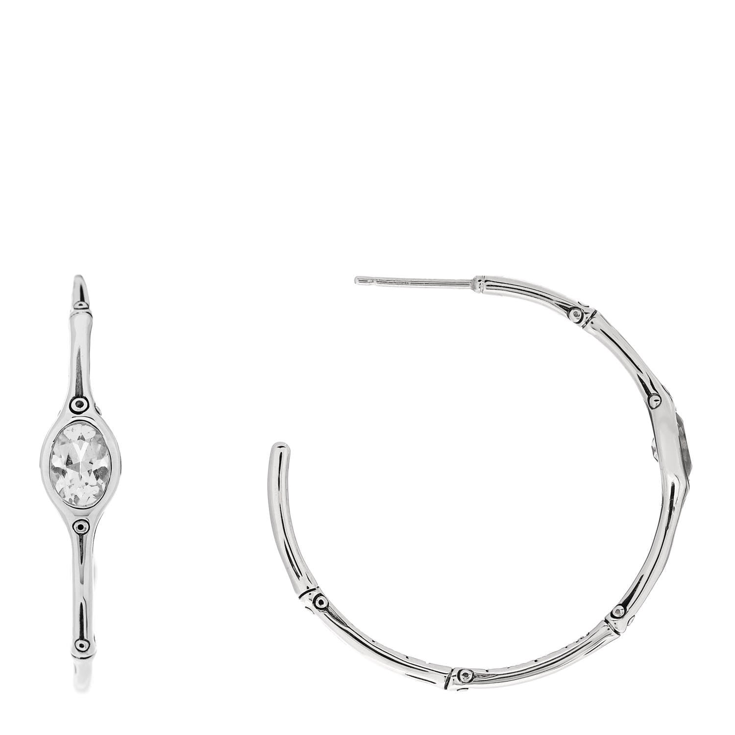 John Hardy Sterling Silver Rock Crystal Bamboo Hoop Earrings 1 of 5