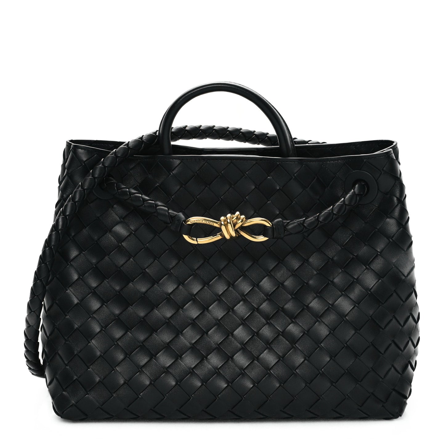 Nappa Intrecciato Medium Andiamo Shoulder Bag Black