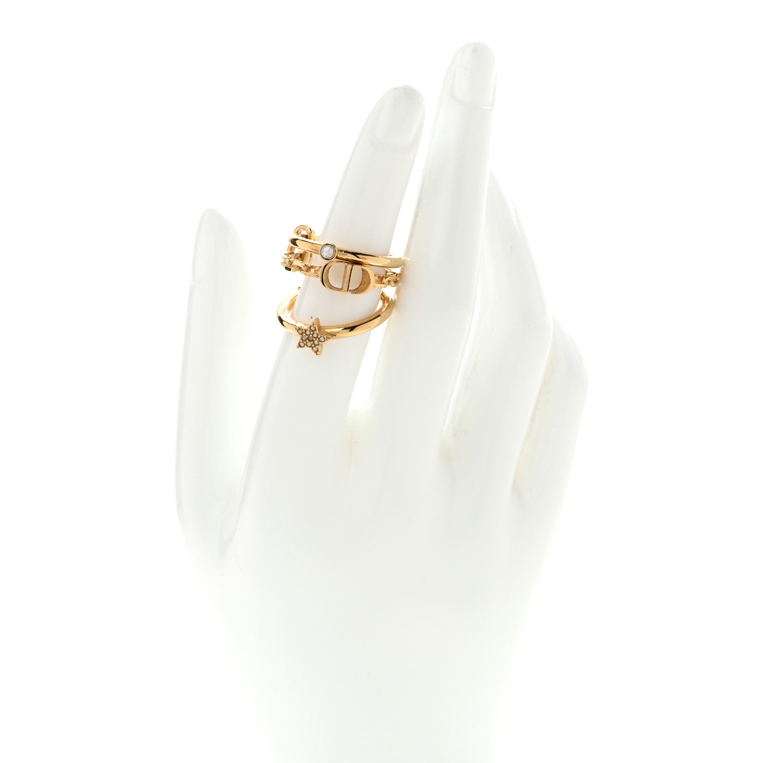 Christian Dior Metal Crystal Shiny-D Ring L Gold 2 of 4