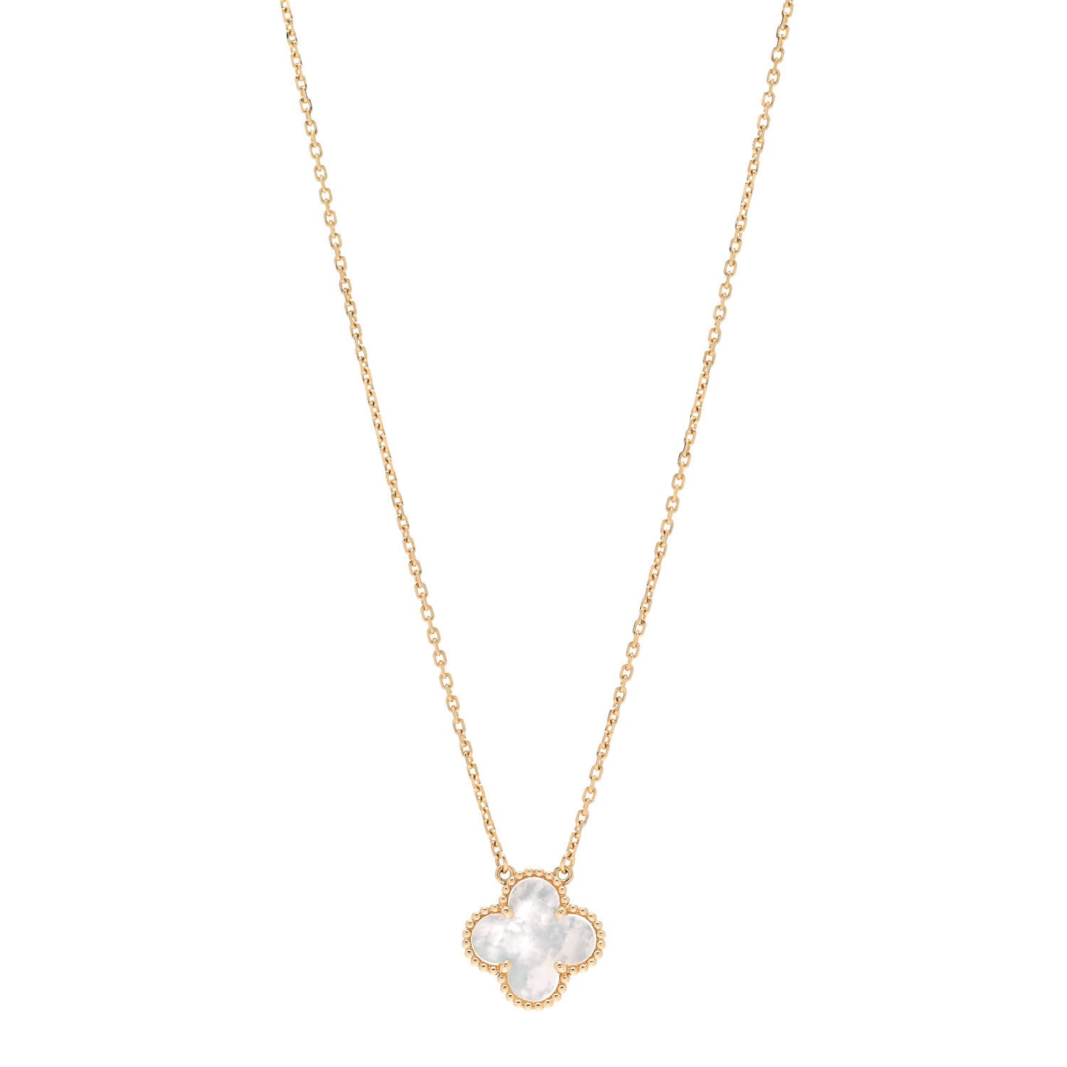 Van Cleef & Arpels 18K Yellow Gold Mother of Pearl Vintage Alhambra Pendant Necklace 1 of 6