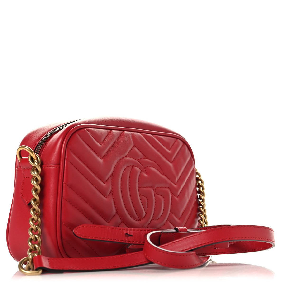 Gucci Calfskin Matelasse Small GG Marmont Chain Shoulder Bag Hibiscus Red 3 of 10