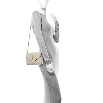 Saint Laurent Grain De Poudre Matelasse Chevron Monogram Chain Wallet Crema Soft 2 of 11