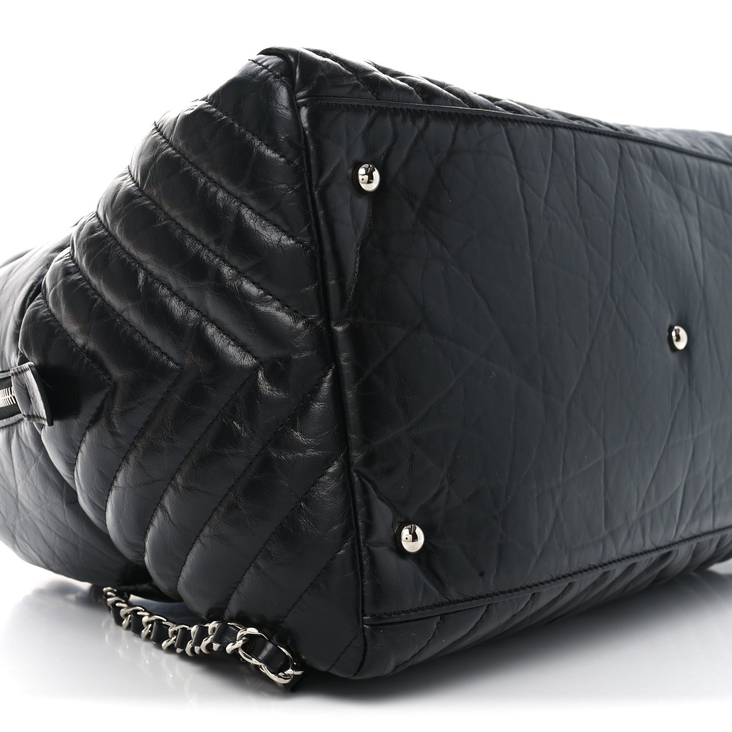 Aged Calfskin Chevron Medium Soft Bowling Bag Black