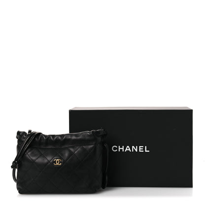 Chanel Lambskin Quilted Drawstring Clutch With Strap Black 12 of 12