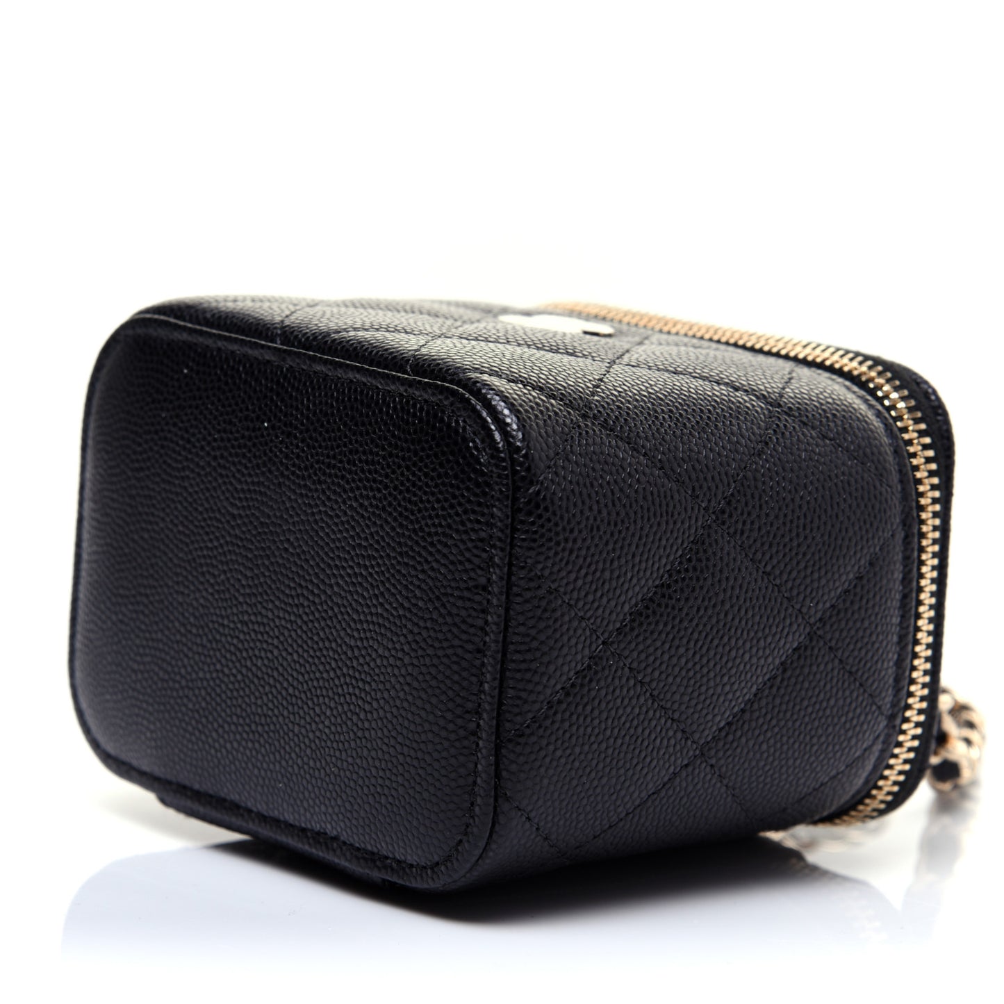 Caviar Quilted Mini Vanity Case With Chain Black