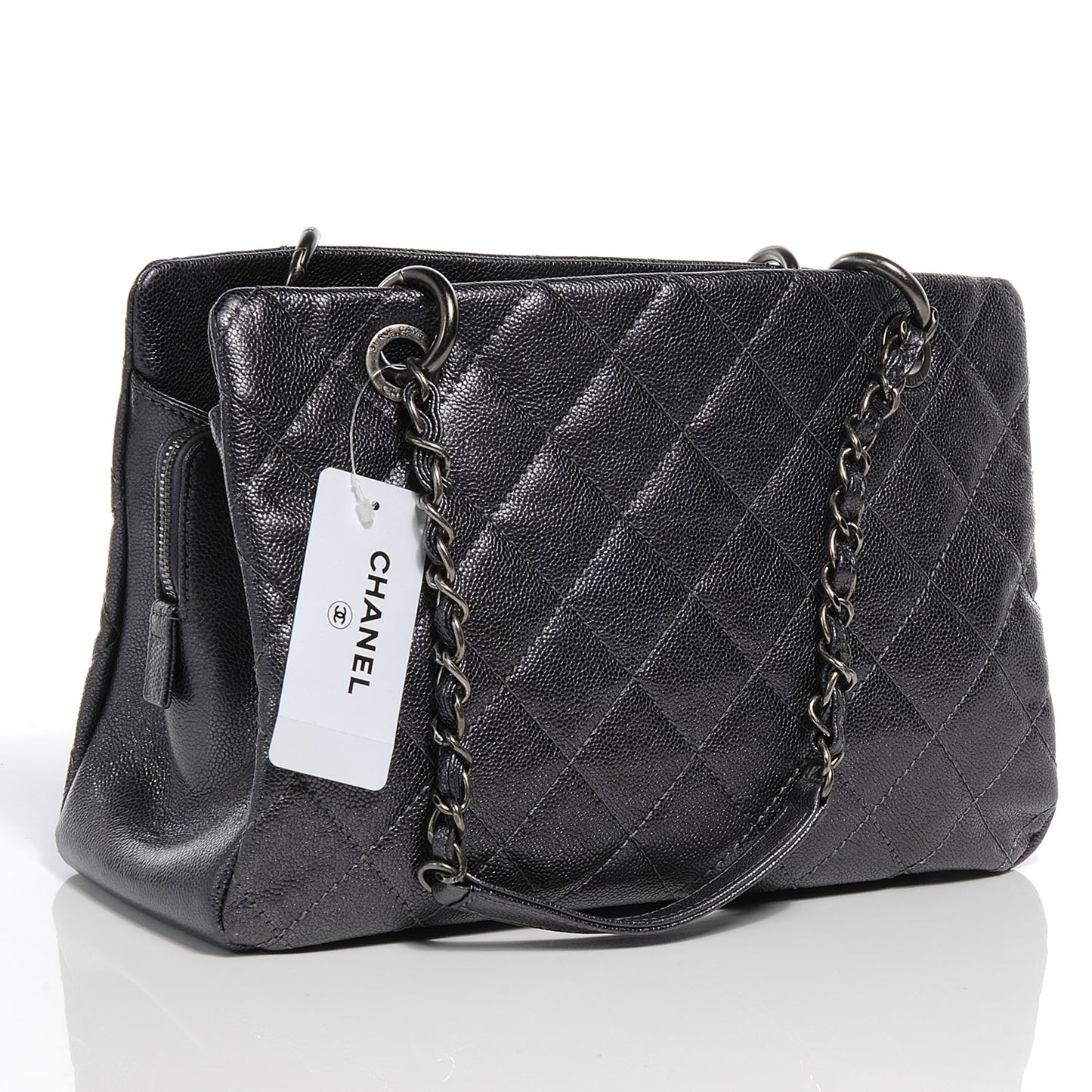 Caviar Timeless CC Large Zip Shopping Tote Dark Silver