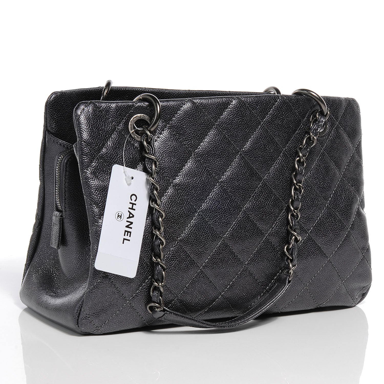 Chanel Caviar Timeless CC Large Zip Shopping Tote Dark Silver 3 of 8