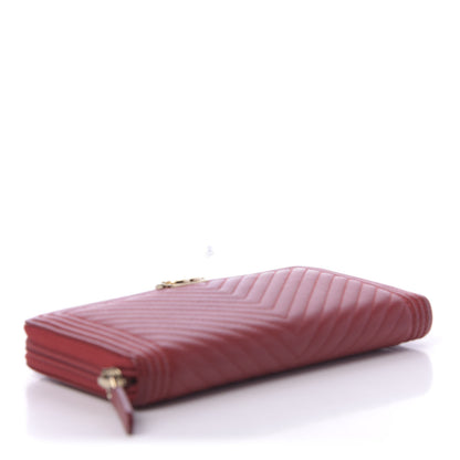 Chanel Lambskin Chevron Quilted Zip Around Boy Wallet Red 4 of 15
