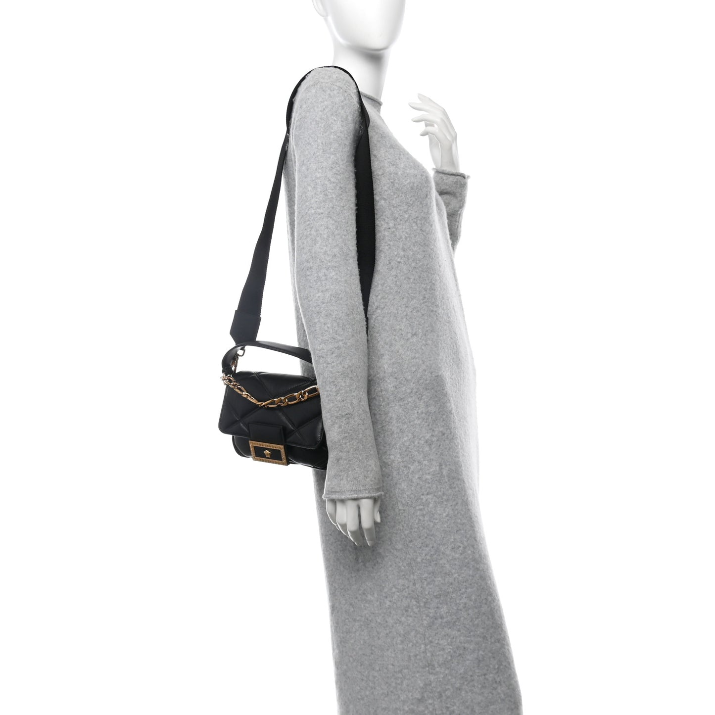 Calfskin Quilted Medusa Small Top Handle Shoulder Bag Black
