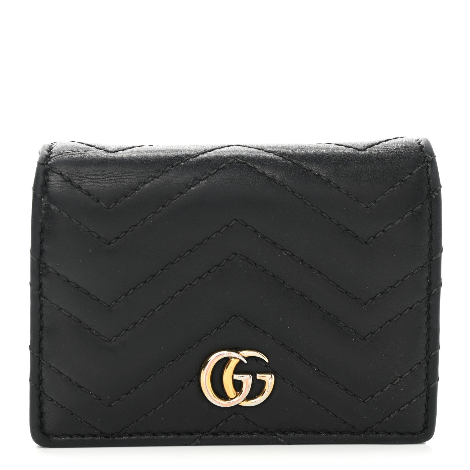 Gucci Calfskin Matelasse GG Marmont Card Case Wallet Black 1 of 8