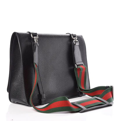 Gucci Calfskin Embroidered Tiger Messenger Bag Black 3 of 12