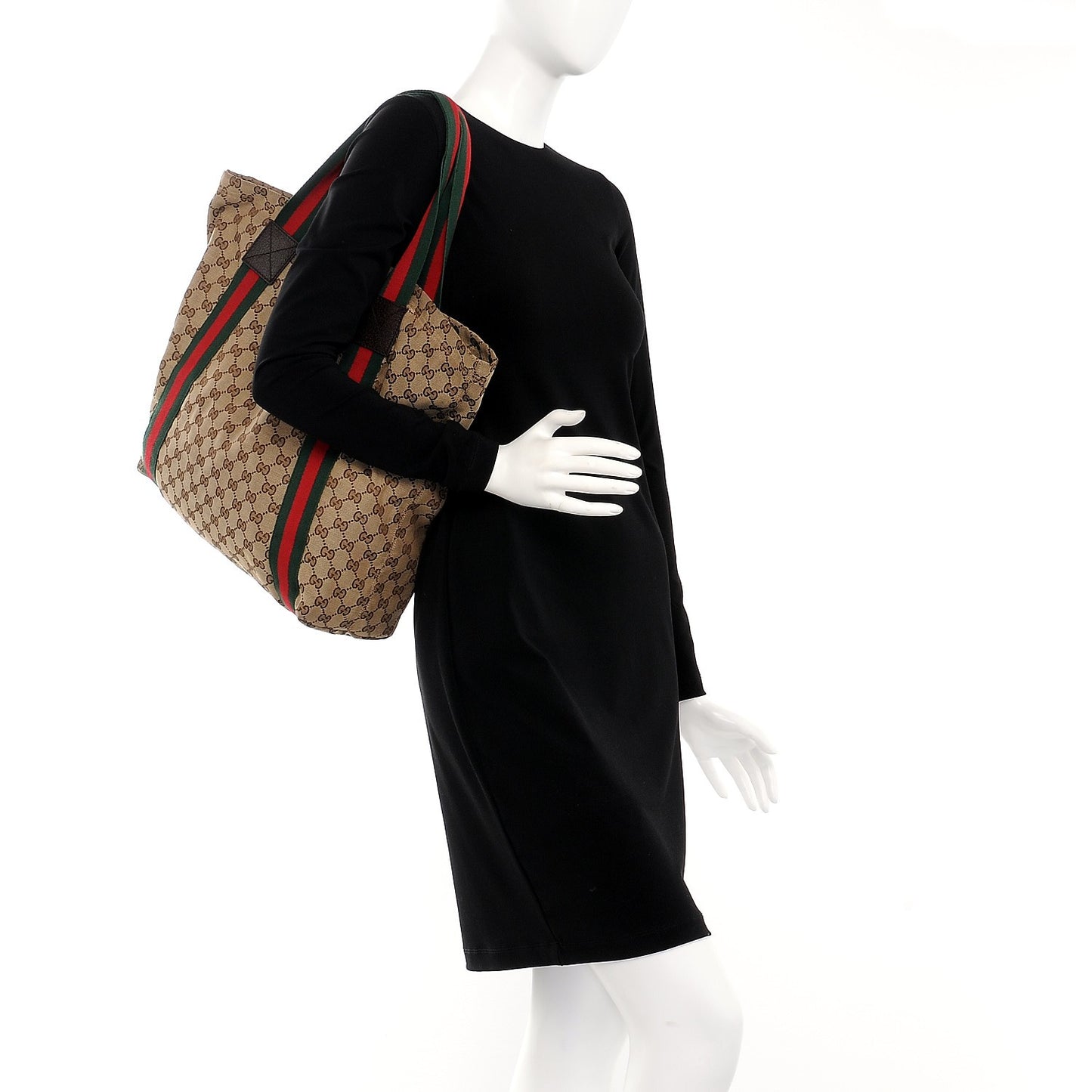 GG Monogram Medium Web Handle Vertical Tote Dark Brown