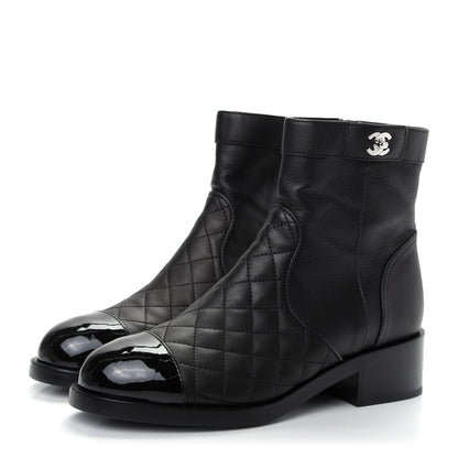Chanel Calfskin Patent Quilted Cap Toe Short Boots 39.5 Black 3 of 11