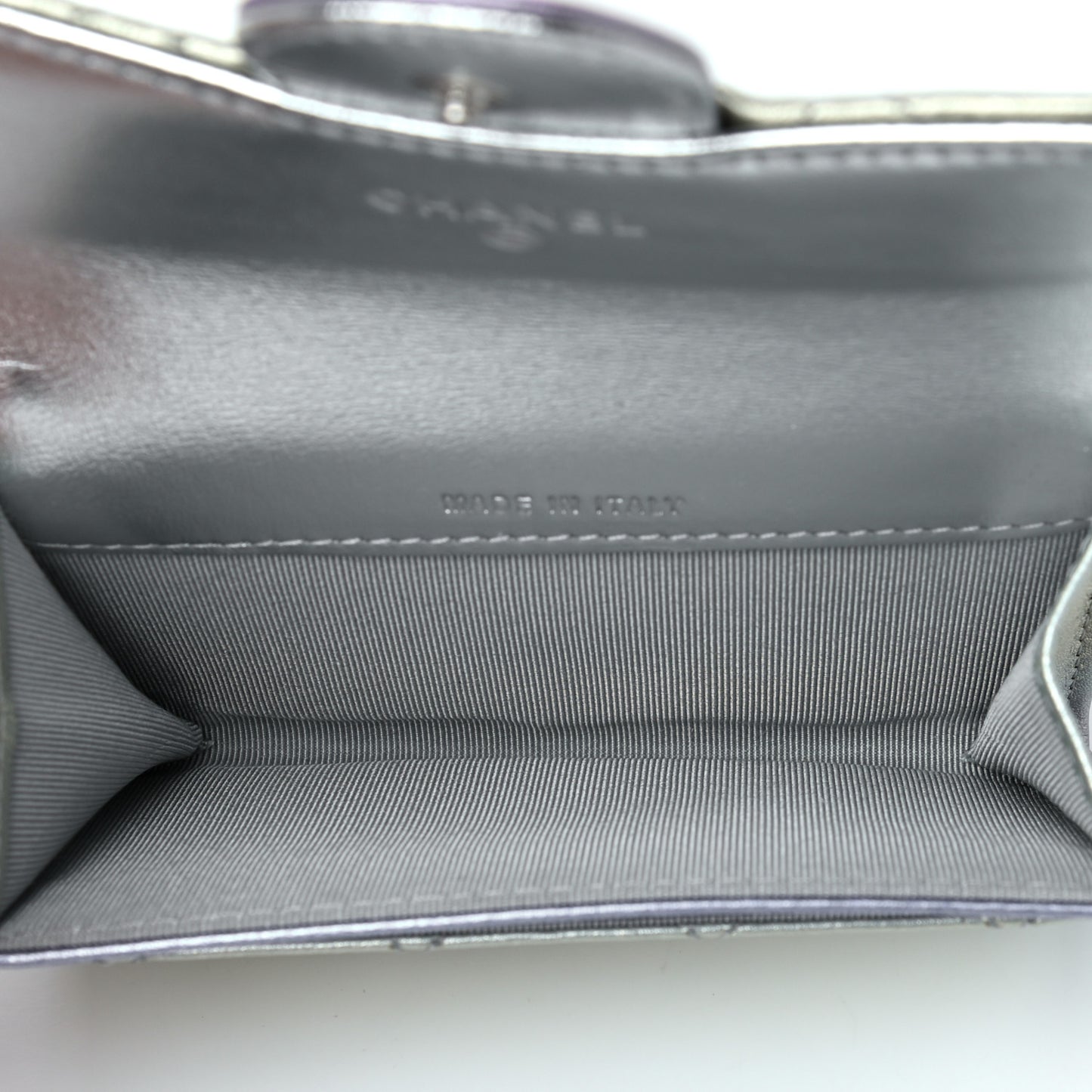 Gradient Metallic Calfskin Quilted Flap Card Holder Wallet Silver Blue Yellow Purple