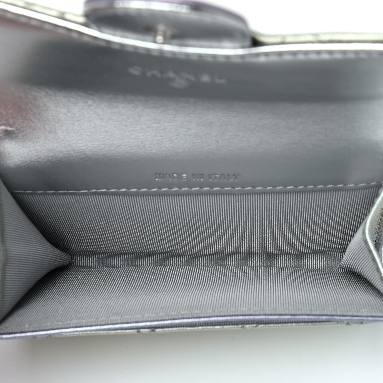 Chanel Gradient Metallic Calfskin Quilted Flap Card Holder Wallet Silver Blue Yellow Purple 5 of 9
