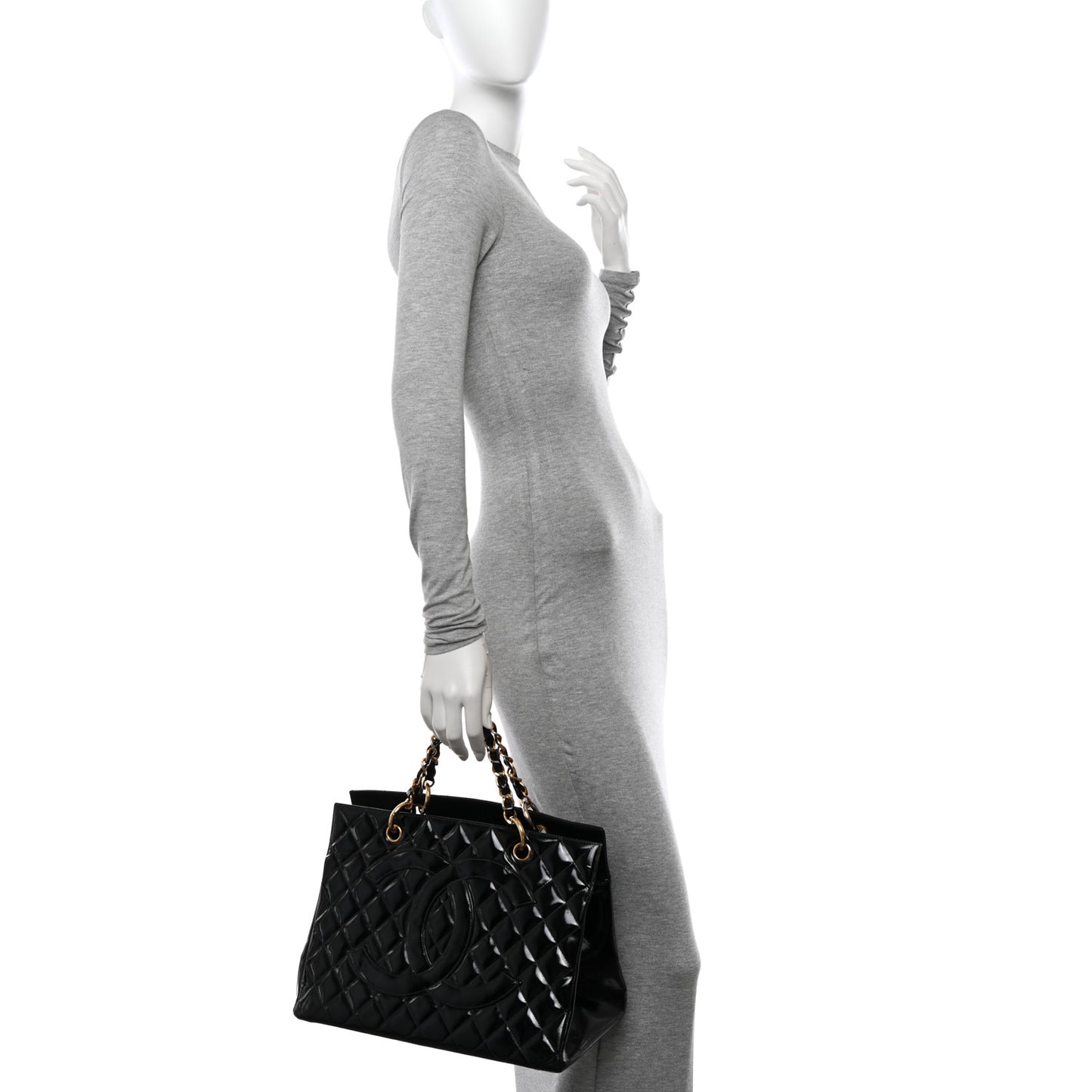 Patent Quilted Grand Shopping Tote GST Black