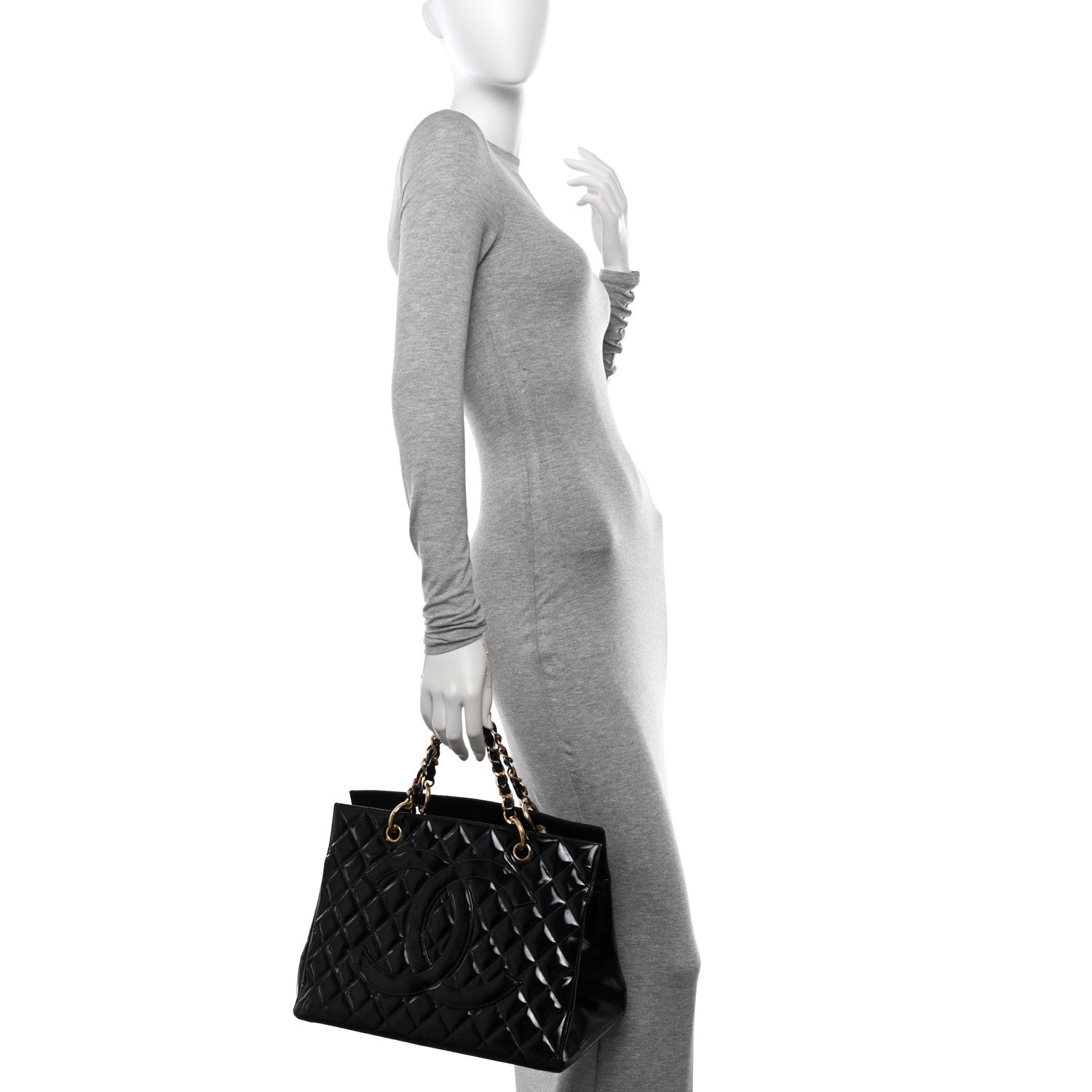 Chanel Patent Quilted Grand Shopping Tote GST Black 2 of 18
