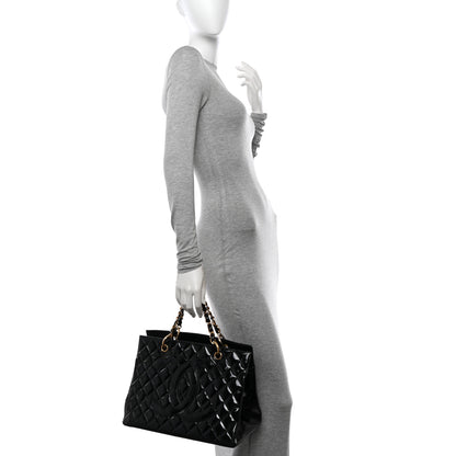 Chanel Patent Quilted Grand Shopping Tote GST Black 2 of 18