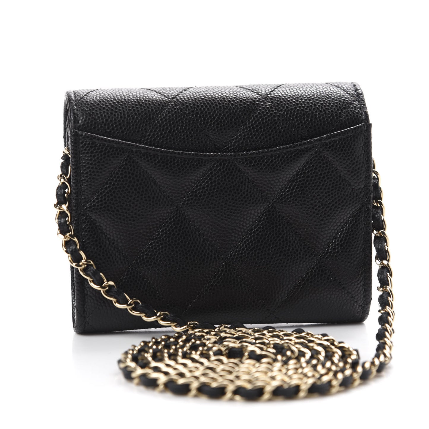 Caviar Quilted Flap Card Holder On Chain Black