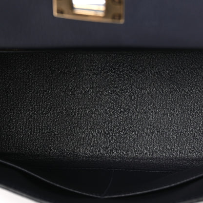 Hermes Togo Horseshoe Au Galop Kelly Retourne 28 Bleu Nuit Rouge H Fauve 5 of 11