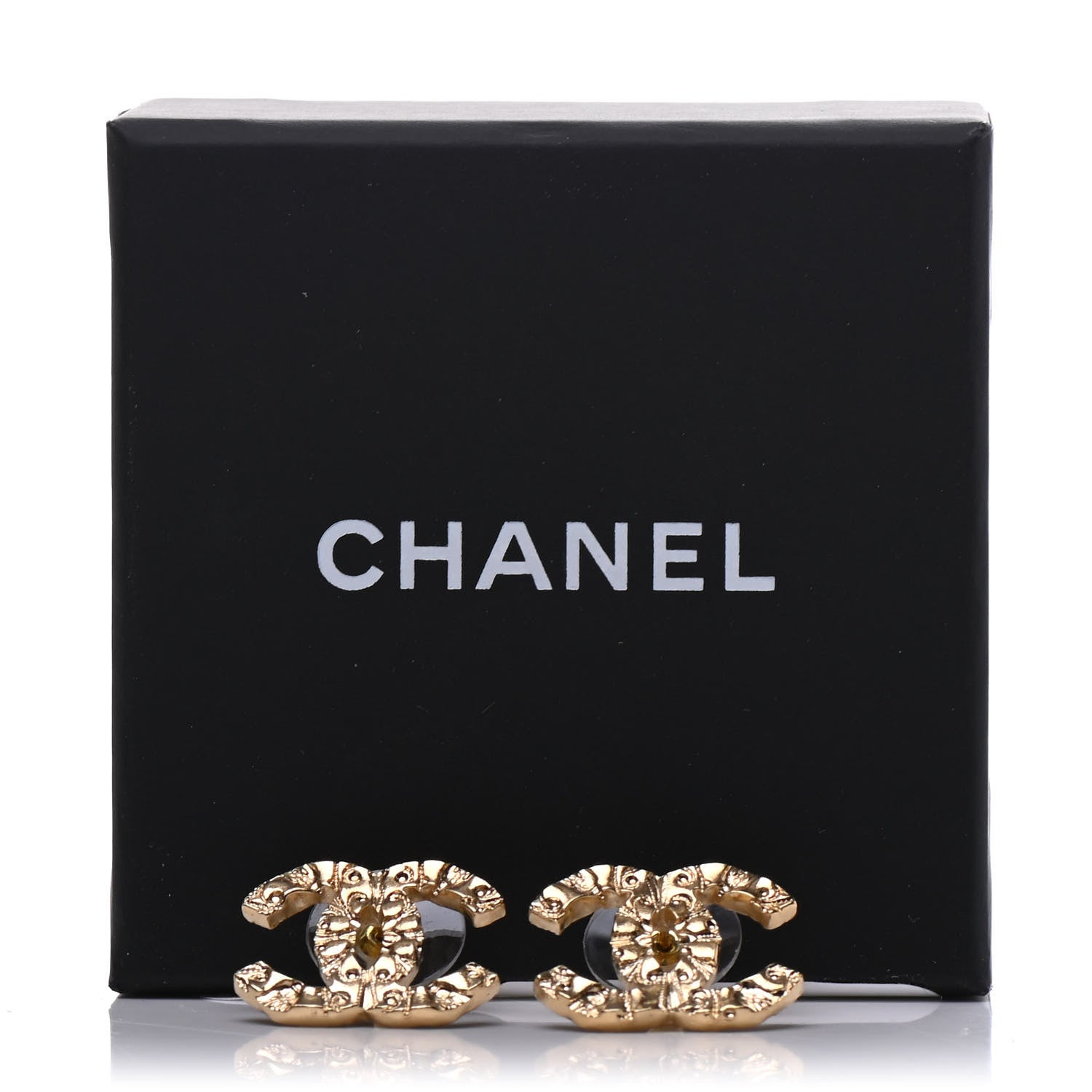 Chanel Metal Textured CC Earrings Gold 5 of 5