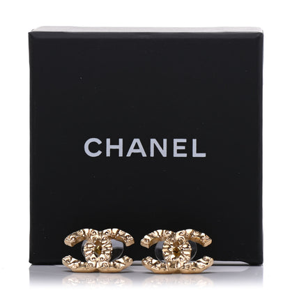 Chanel Metal Textured CC Earrings Gold 5 of 5