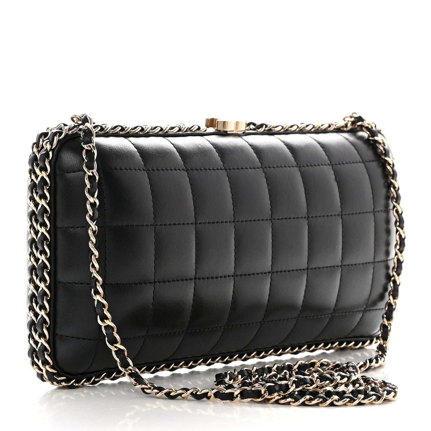 Lambskin Quilted CC Studded Chain Around Clutch Black
