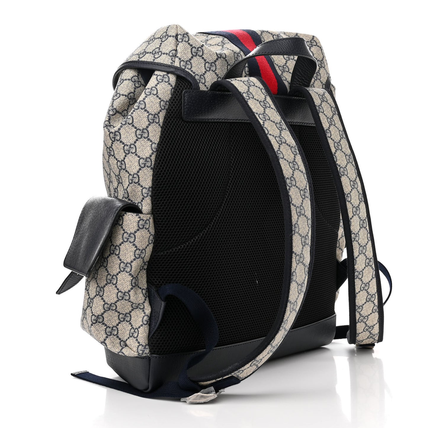 GG Supreme Monogram Medium Ophidia Double Buckle Backpack Beige Blue Black