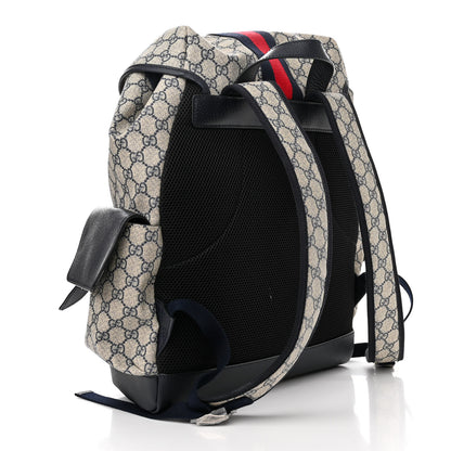 Gucci GG Supreme Monogram Medium Ophidia Double Buckle Backpack Beige Blue Black 3 of 11