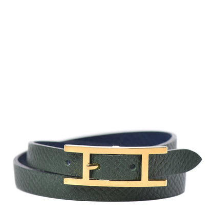 Hermes Epsom Behapi Double Tour Bracelet XS Bleu Saphir Vert Anglais 1 of 4