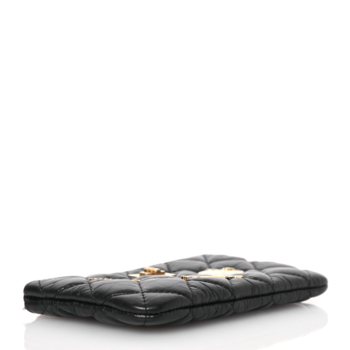 Aged Calfskin Quilted Small Lucky Charms Cosmetic Case Black