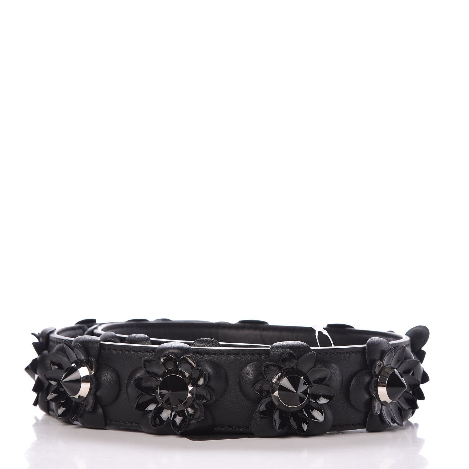 Fendi Vitello Dolce Nappa Patent Flowerland Studded Strap You Black 2 of 4