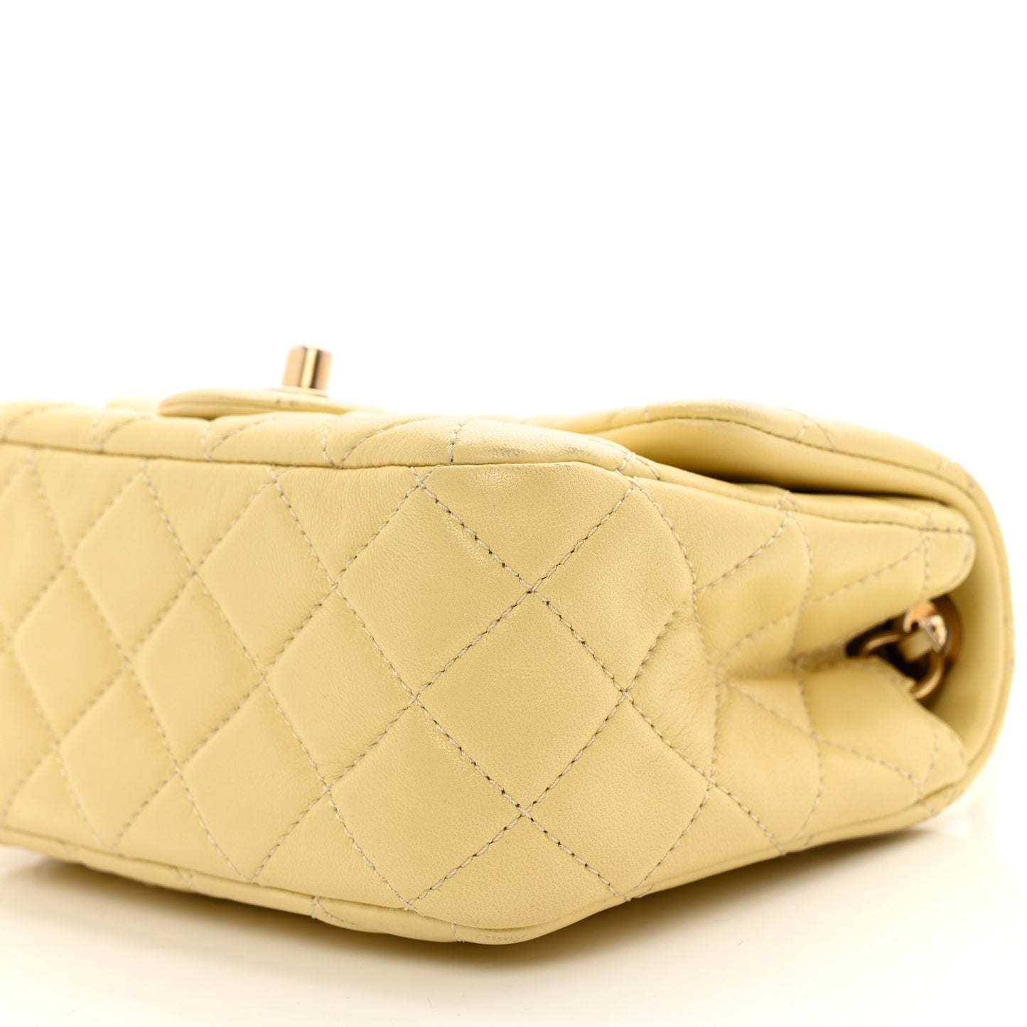 Lambskin Quilted Mini Pearl Crush Flap Yellow