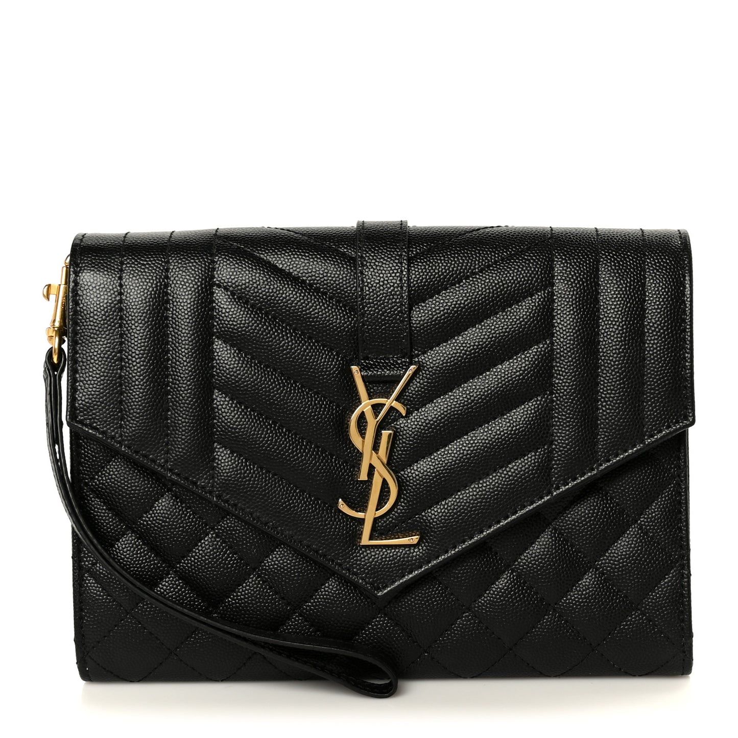 Grain De Poudre Textured Mixed Matelasse Triquilt Monogram Clutch Black