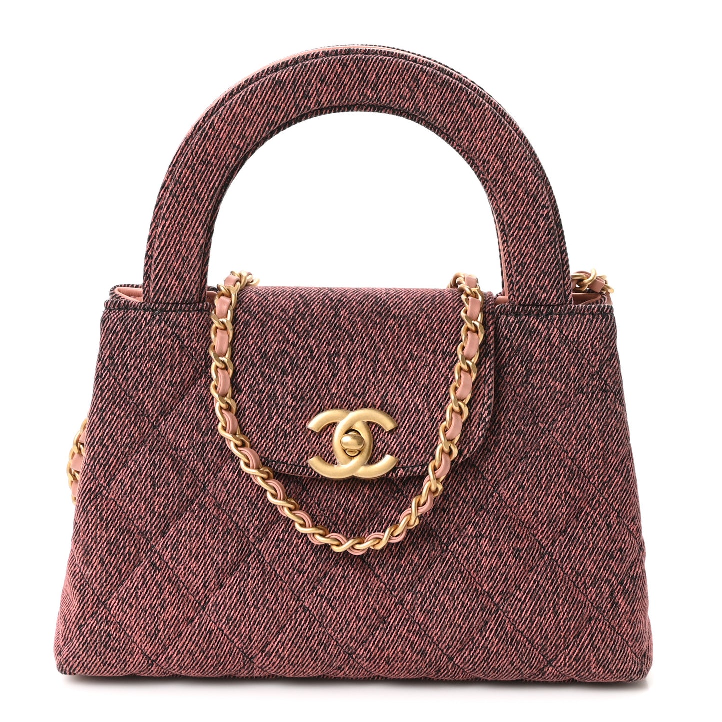 Denim Quilted Nano Kelly Shopper Orange Black